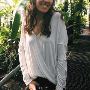 Urban Outfitters Cross Front White Long Sleeve Top